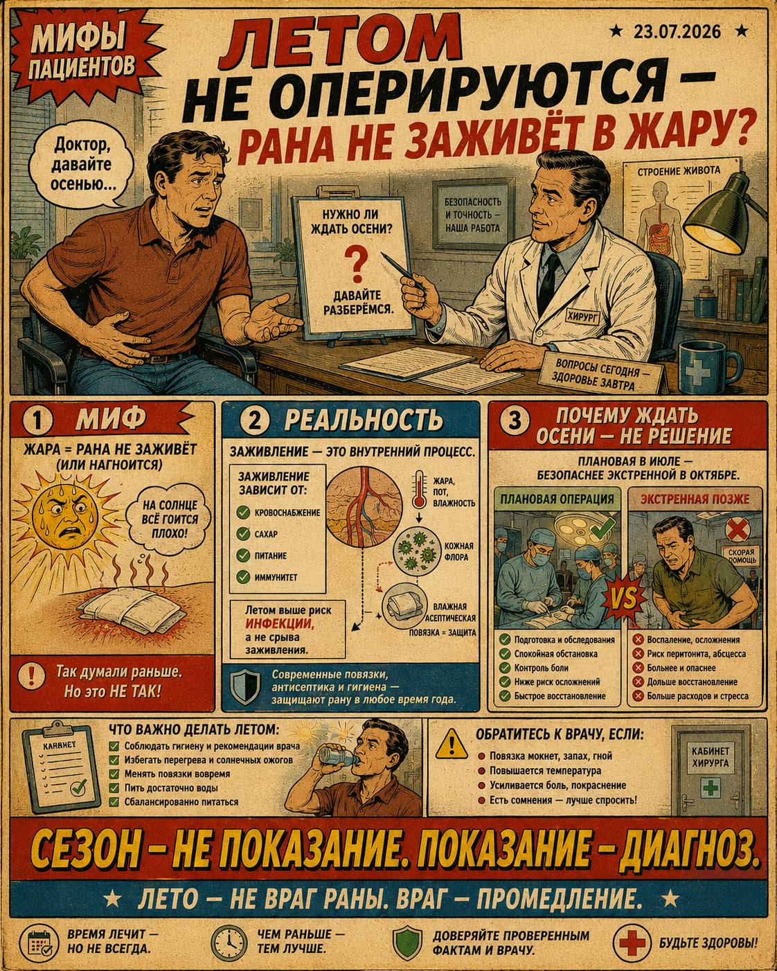 Мифы пациентов │ Летом не оперируются — рана не заживёт в жару?