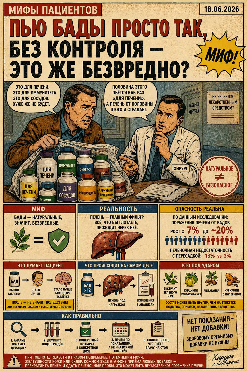 Мифы пациентов │ Пью БАДы просто так, без контроля — это же безвредно?