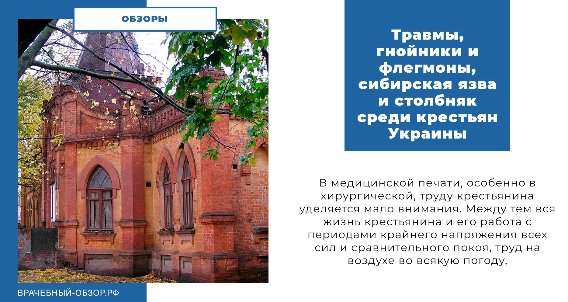 Травмы, гнойники и флегмоны, сибирская язва и столбняк среди крестьян Украины
